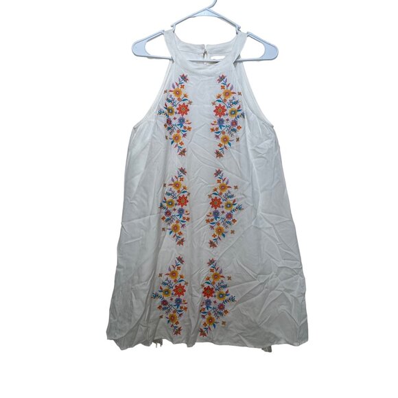 Savanna Jane Embroidery Halter Mini Dress Womens Small White Floral Boho Coastal - Picture 1 of 8